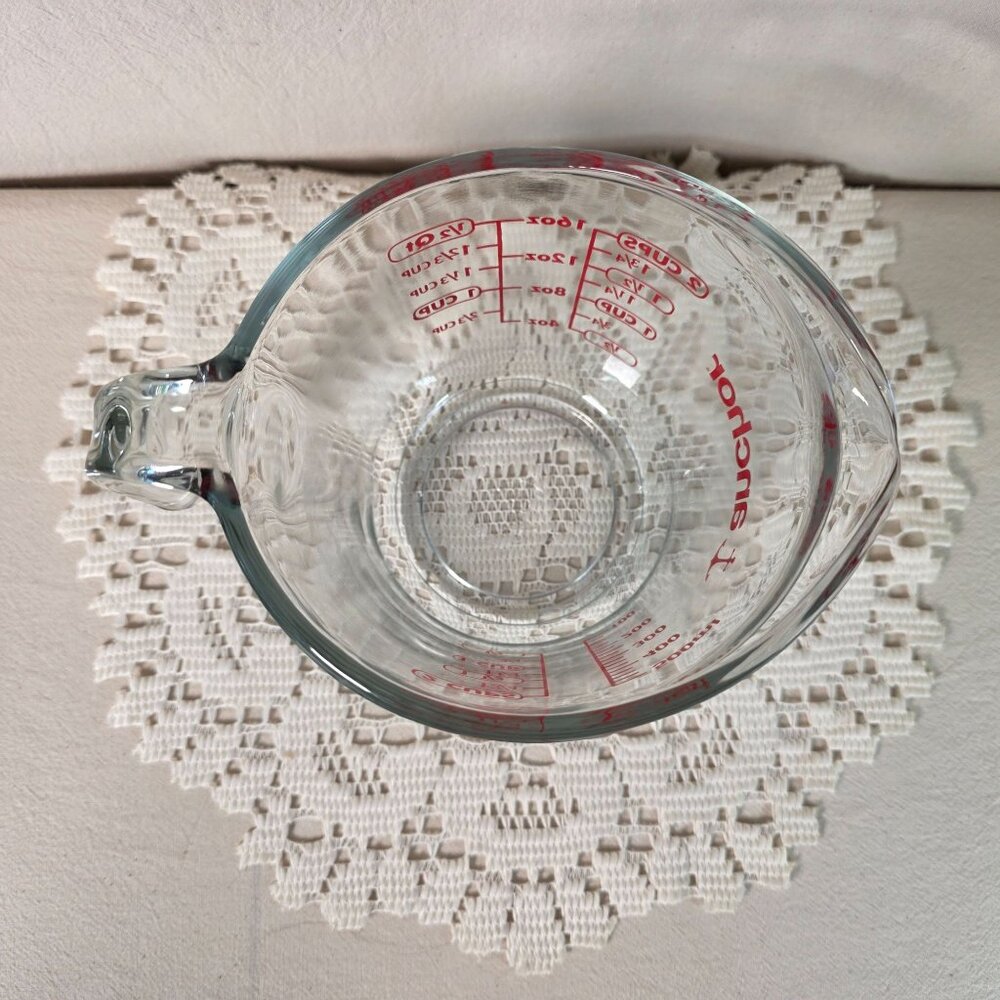 Vintage Anchor Hocking Glass 2 Cup Measuring Cup With Red Markings - Picture 6 of 7
